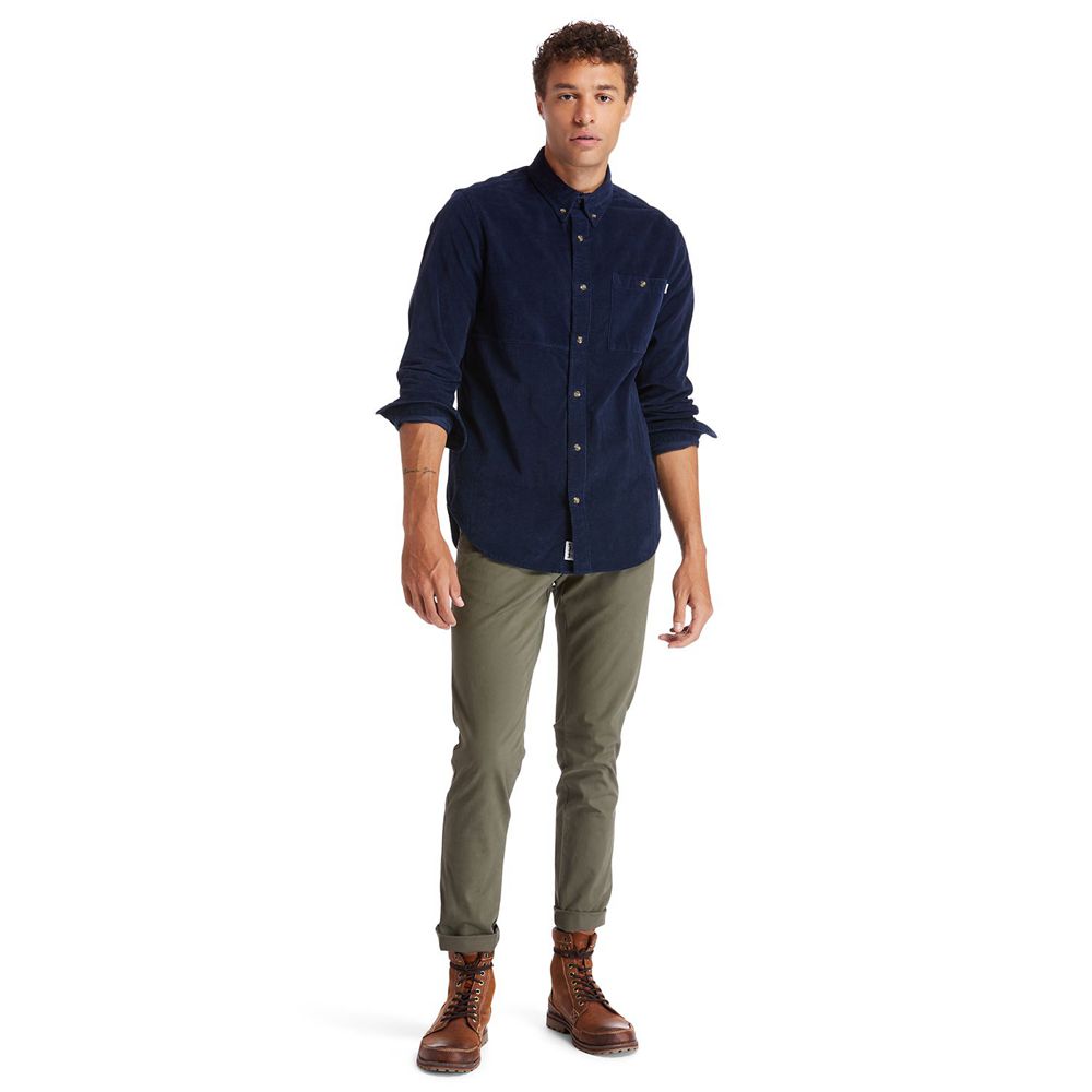 Camisa Timberland Hombre Mascoma River Long-Sleeve Corduroy Azul Marino - Chile UYP-296514